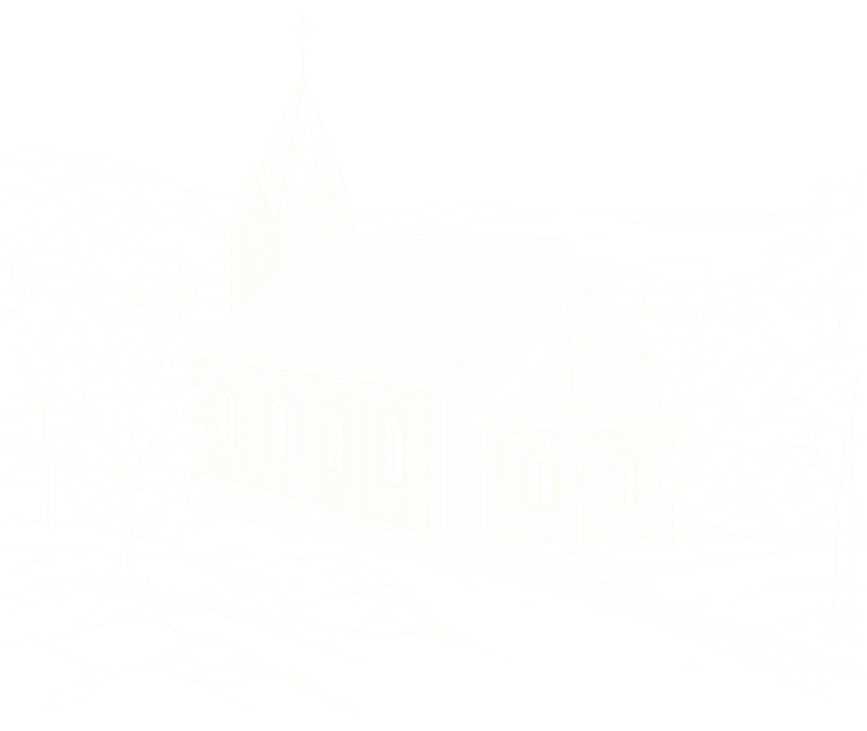 Linjeillustration av Bovallstrands kyrka